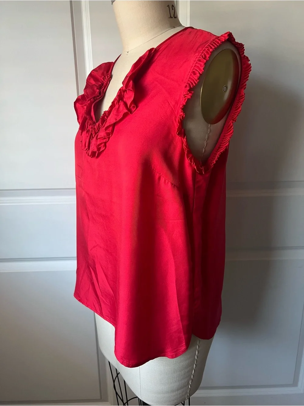 J. Crew Red Ruffle V-Neck Silk Sleeveless Camisole